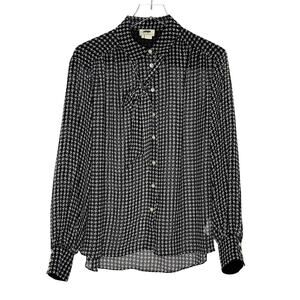 Kate Spade Houndstooth Chiffon Sheer Blouse M Black White Flowy Preppy